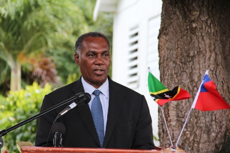 Premier of Nevis Hon. Vance Amory at the handing over ceremony of the Republic of China/Taiwan’s demonstration farm at Cades Bay on December 06, 2013