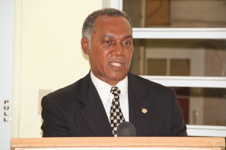 Minister of Education and Premier of Nevis Hon. Vance Amory delivering remarks at a handing over ceremony at the Department of Education, Marion Heights on December 12, 2013