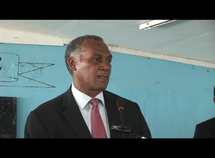 Premier of Nevis and Minister of Education Hon. Vance Amory delivering remarks at the handing over ceremony of computers from the third phase of the Federal Government’s One to One Laptop programme