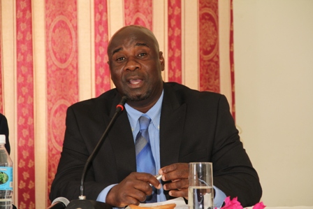 Minister responsible for Energy and Environment on Nevis Hon. Alexis Jeffers at a press conference at the Red Cross conference room on December 06, 2013