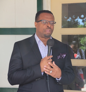 Minister of Tourism and Deputy Premier on Nevis Hon. Mark Brantley delivering remarks at a press briefing outside the Ministry of Tourism at Bath Hotel, Bath Plain on December 16, 2013.