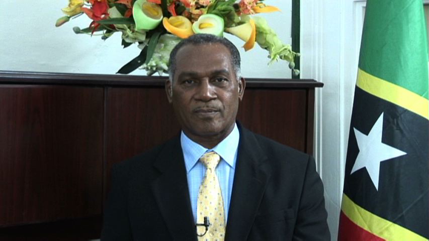 Premier of Nevis Hon. Vance Amory delivering his Christmas message at his Bath Hotel office, Bath Plain