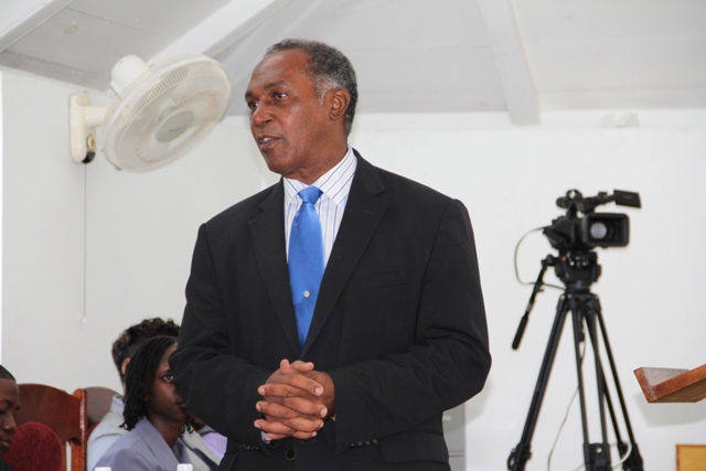 Premier of Nevis Hon. Vance Amory making remarks on conclusion of a sitting of Youth Parliament at the Nevis Island Assembly Chambers on March 10, 2014, in observance of Commonwealth Day