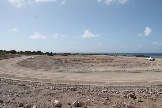 The Mondo athletic track under construction at Long Point on February 08, 2017