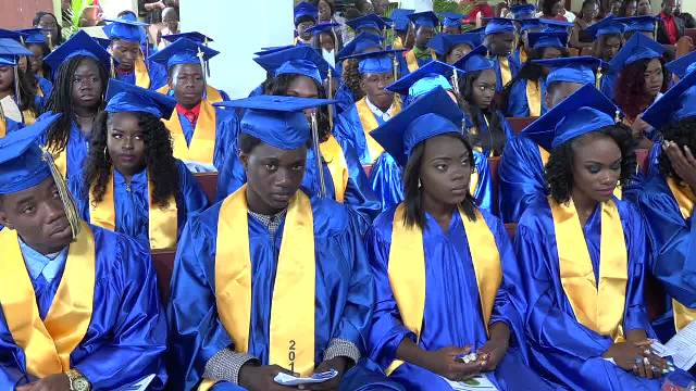 A section of the 59 students in the Gingerland Secondary School’s Graduating Class of 2017 at their graduating ceremony at the Gingerland Secondary School on November 23, 2017