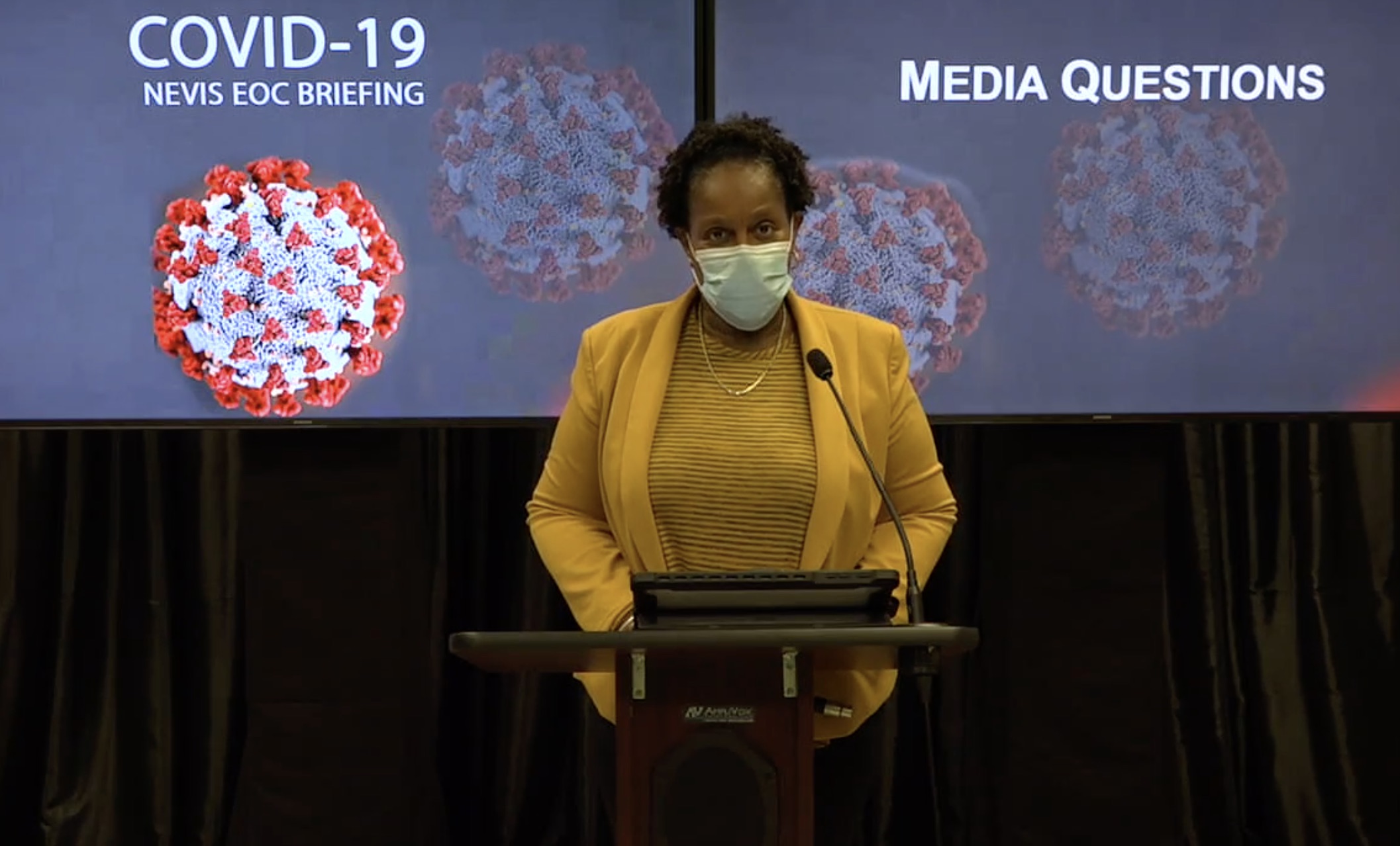 Dr. Judy Nisbett, Chair of the Nevis COVID-19 Task Force and Medical Officer of Health in the Nevis Island Administration making her presentation on November 02, 2020, at the Nevis COVID-19 Emergency Operations Centre Briefing at Long Point