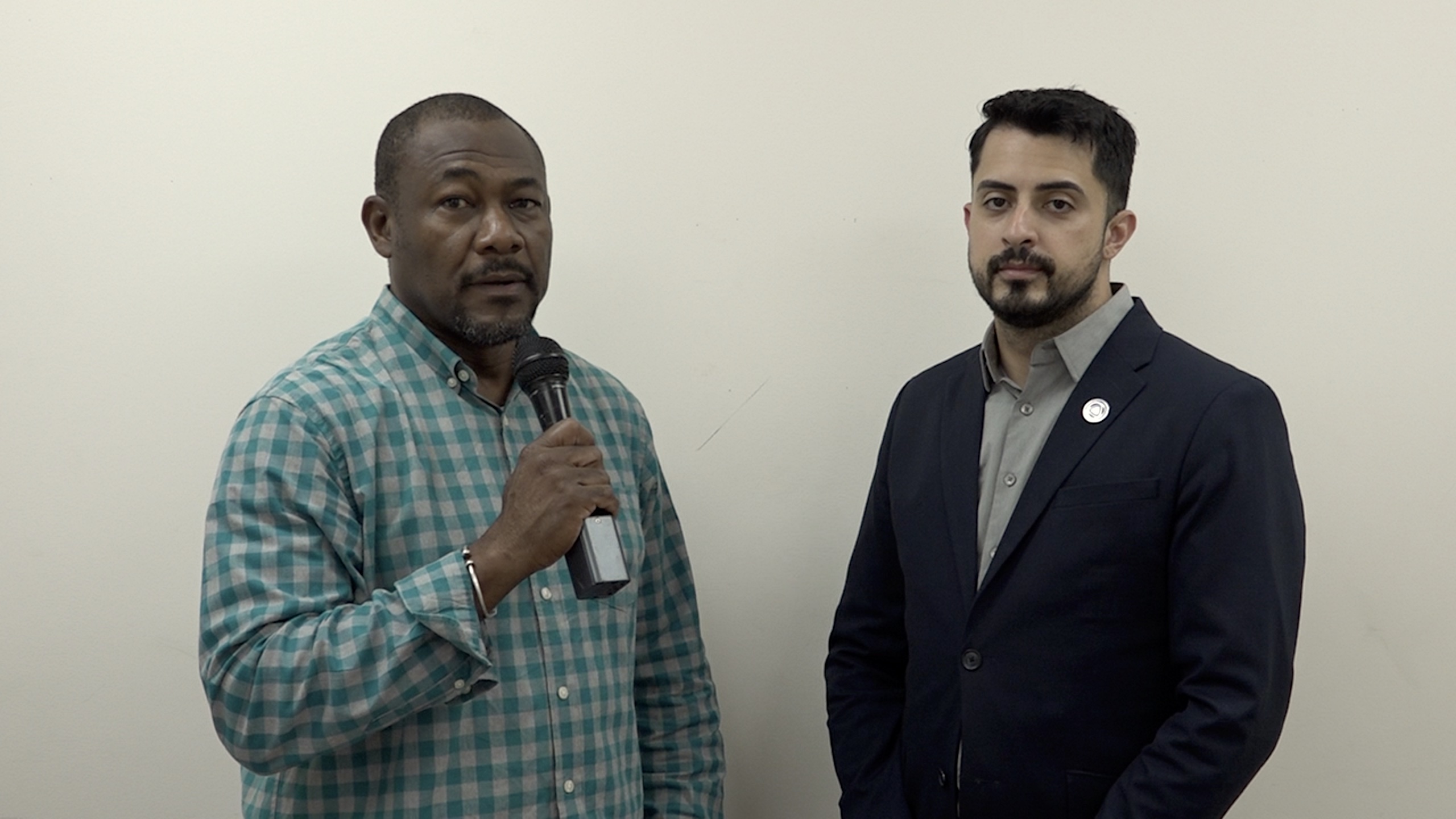 (L-r) Mr. Brian Dyer, Director of the Nevis Disaster Management Department, and Mr. Paulao Fernandes, the Latin American Caribbean Advisor for the Pacific Disaster Center at the University of Hawaii at the department’s conference room at Long Point on November 18, 2022